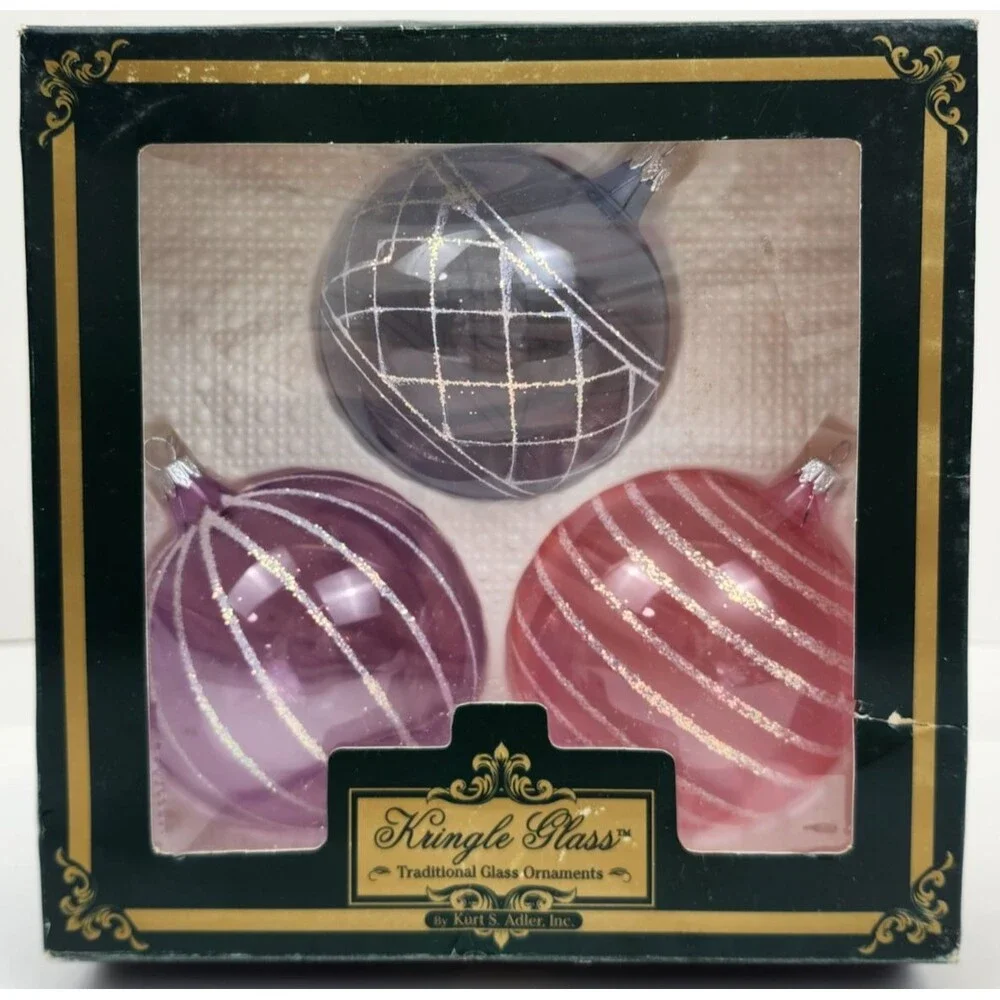Kurt Adler Kringle Glass Christmas Tree Ornaments in Box Made in Columbia
